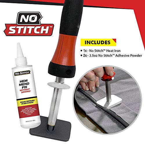 BELL AND HOWELL NO STITCH HANDHELD HEAT IRON INCLUDES REPAIR HEM FIX, BLACK/RED - Like New