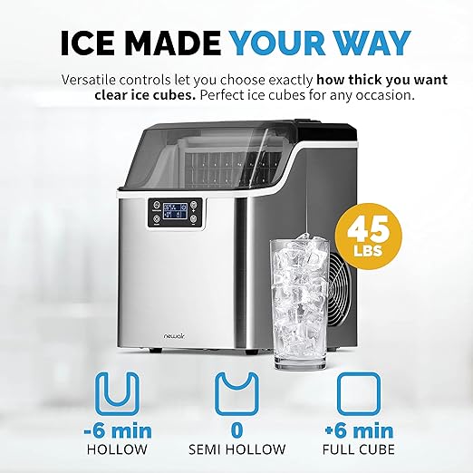 Newair 45 lbs. Portable Countertop Clear Ice Maker NIM045SS00 - Stainless Steel Like New