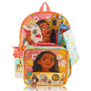 DISNEY 2L 16'' 5PC KIDS' LUNCH SET WITH BACKPACK - MOANA - ORANGE - Brand New