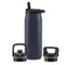 ZULU BASE 32OZ STAINLESS STEEL WATER BOTTLE,3 LIDS-Straw,Chug,Twist-Navy - Brand New