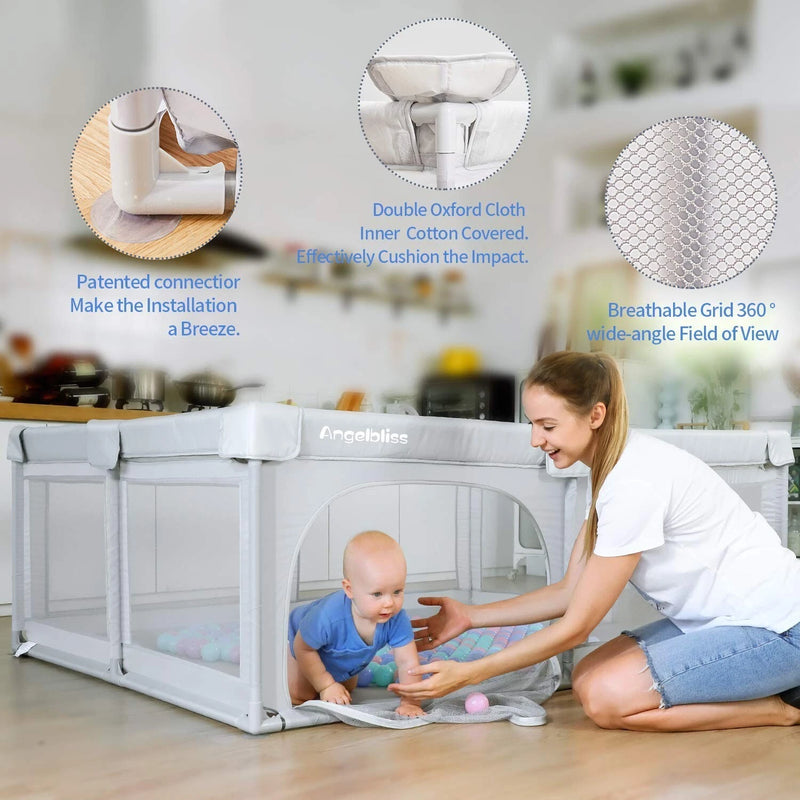 ANGELBLISS BABY PLAYPEN LARGE BABY PLAYARD INDOOR & OUTDOOR KIDS 79X63IN - GRAY - Like New