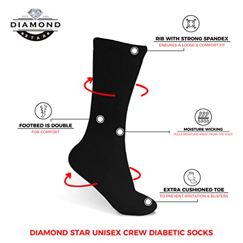 SPECIAL ESSENTIALS 3 PAIRS WOMEN'S COTTON DIABETIC CREW SOCKS 2040-D10 - BLACK - Brand New