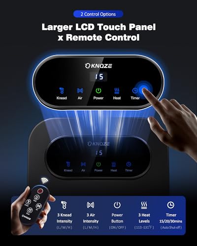 KNQZE FOOT MASSAGER WITH HEAT AND REMOTE SHIATSU FITS UP TO MEN SIZE 12 - BLACK - Like New
