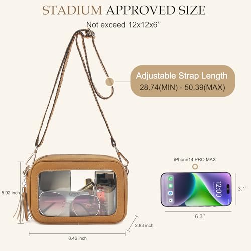 LOXOMU CLEAR CROSSBODY BAG STADIUM APPROVED WATERPROOF PURSES WOMEN - BROWN - Brand New