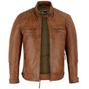 VL550BR VANCE LEATHER MEN'S CAFE RACER WAXED LAMBSKIN LEATHER JACKET MEDIUM - Brand New