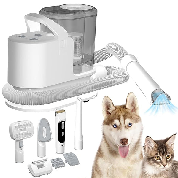Whall Pet Vacuum 3 Mode Suction 2.3L Dust Cup 5 in 1 Grooming Kit TSA008 - Gray Like New