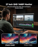 KTC 27" QHD Computer Monitor, 144Hz Gaming PC Monitor, 4000:1, H27T27S - Black - Brand New