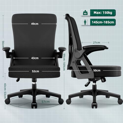 Paeceioni Airchros Office Chair, Ergonomic Fold-Up Armrests, - BLACK - Like New