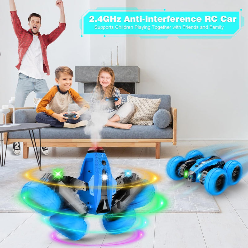 SUPIREO RC Cars, 2.4GHz Fast Stunt RC Car, 4WD Double Sided 360° Rotating - Blue Like New