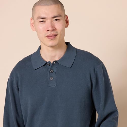 AMAZON ESSENTIALS MEN'S RELAXED FIT KNIT POLO SWEATER NAVY SIZE L - Brand New