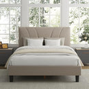 AVENCO QUEEN BED FRAME UPHOLSTERED PLATFORM ADJUSTABLE HEADBOARD - BEIGE - Like New