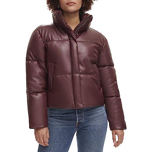 LW2RU483 LEVI'S WOMENS LEVI'S WOMEN'S VEGAN LEATHER QUILTED SHORTY PUFFER - Brand New