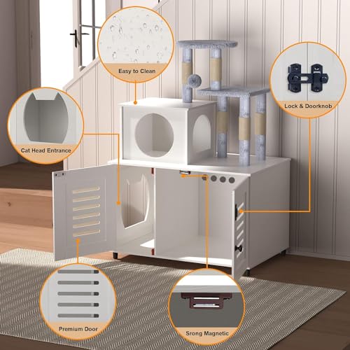 RYVORBE WHITE ALL-IN-ONE CAT CABINET WITH LITTER BOX ENCLOSURE CAT-LBE-WT - Like New