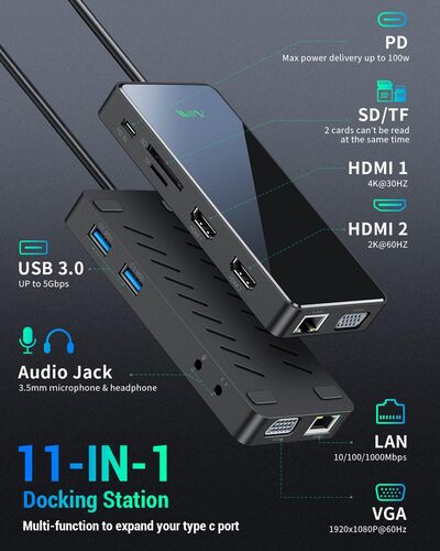 IVIIN Quadruple Display Laptop Docking Station USB C Hub D3812 - Scratch & Dent