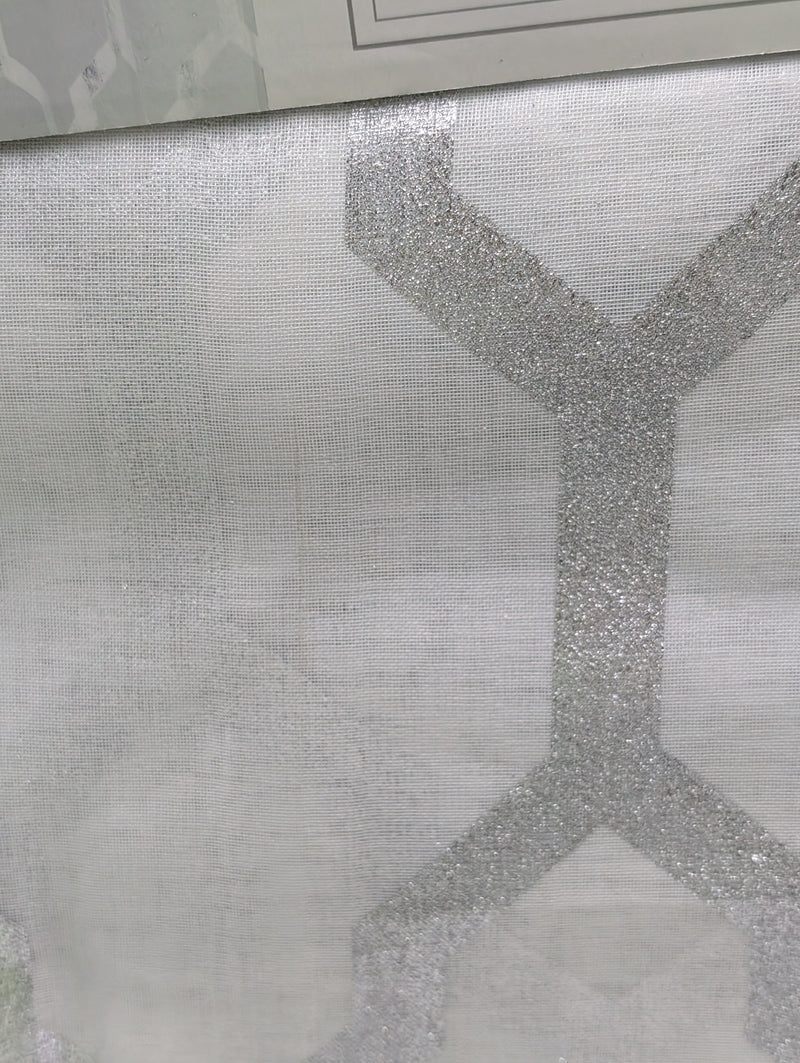 HOME MAISON GEOMETRIC WINDOW CURTAIN, 37X84 (2 PIECES), WHITE-SILVER - Brand New