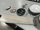 GENERIC 5 BLADE BLACK CEILING FAN WHITE LIGHT  GRAY WOODEN BLADES - Like New