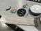 GENERIC 5 BLADE BLACK CEILING FAN WHITE LIGHT  GRAY WOODEN BLADES - Like New