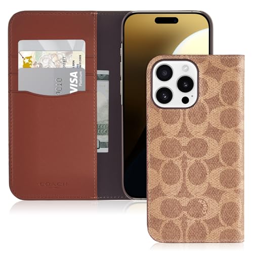 COACH SIGNATURE CANVAS WALLET FOLIO IPHONE 16 PRO MAX CASE, TAN - Like New