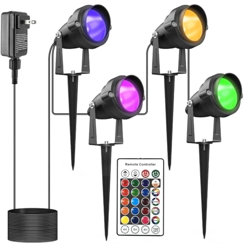 YOOSUML OUTDOOR SPOTLIGHTS WITH TIMER, 20W RGBW 4 LIGHTS BLACK/MULTI - Like New