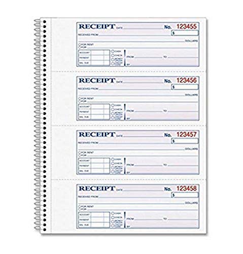 ADAMS MONEY AND RENT RECEIPT BOOK 2-PARTS RECEIPTS 7-5/8" X 11" - WHITE/CANARY - Brand New