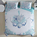 CARIBBEAN JOE COASTAL 3-PIECE QUILT SET, KING, BEACH DELIGHT AQUA - Like New