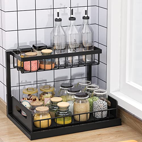 BUKOFEN UNDER SINK ORGANIZER PULL OUT CABINET ORGANIZER 2-TIER SLIDE OUT - BLACK - Like New