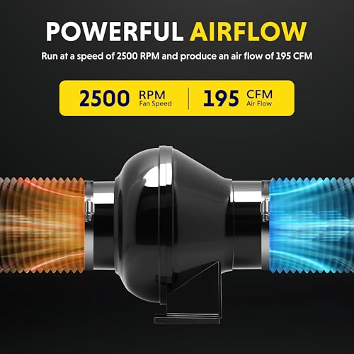 IPOWER 4 INCH INLINE DUCT FAN 195 CFM VENTILATION FAN IPOWER-4IN - BLACK - Like New