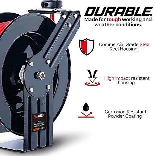 ReelWorks Air Hose Reel 3/8" x 50' Heavy Duty 300PSI L815153HA - Scratch & Dent