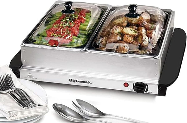 Elite Gourmet Dual 2 x 2.5 Qt. Trays EWM-6122 - Stainless Steel - Like New