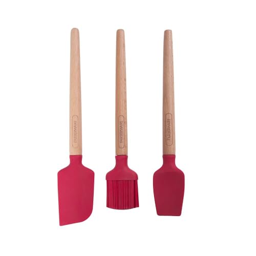 FARBERWARE MINI WOOD BAKING SET, INCLUDES A MINI BASTING BRUSH, SET OF 3 - RED - Brand New
