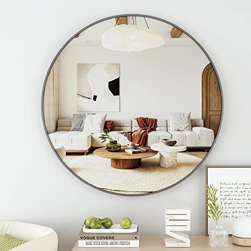 KOONMI BATHROOM ROUND MIRROR 30" CIRCLE WALL MIRROR METAL FRAMED - BLACK - Like New
