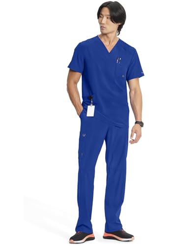 Infinity Cherokee V- Neck Men's Scrub Top with Rib CK900A - Galaxy Blue - L - Brand New