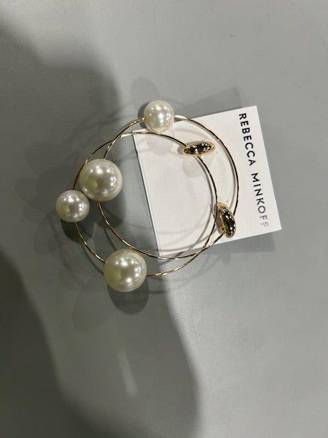 REBECCA MINKOFF GOLD HOOP EARRINGS WITH PEARLS - GOLD - Brand New