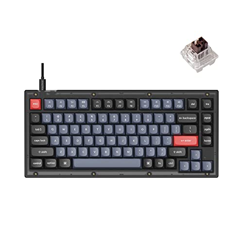 KEYCHRON V1 WIRED CUSTOM MECHANICAL KEYBOARD, 75% - K PRO BROWN SWITCHES - BLACK - Like New