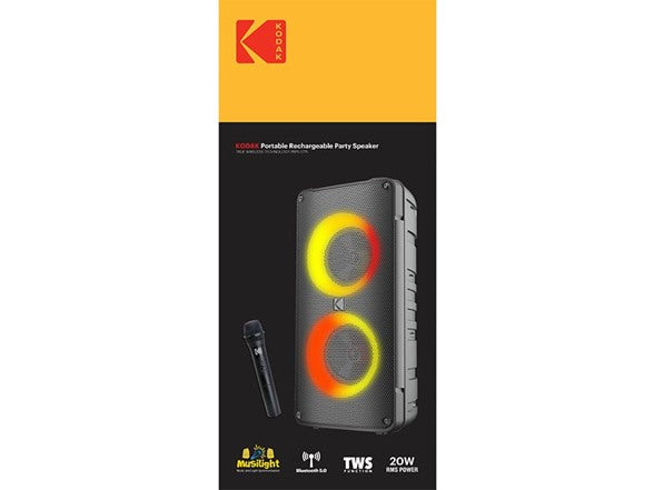 KODAK PRPS-1775 4" Double-Woofer Party Tower Speaker w/ Mic - BLACK - Like New