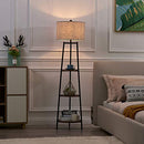 ROSEN GARDEN Floor Lamp Standing Light Shelves Fabric Shade B08RD1Z6D6 - Black - Brand New