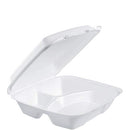 DART 90HT3R Lg 3 Comp Foam Hinged Container, 9 in (Case of 200) - White - Brand New