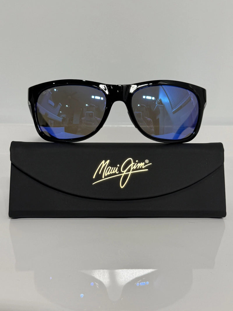 MAUI JIM MJ 736-02 CA BLACK FRAME UNISEX ACETATE BLUE POLARIZED LENSES 57MM - Like New