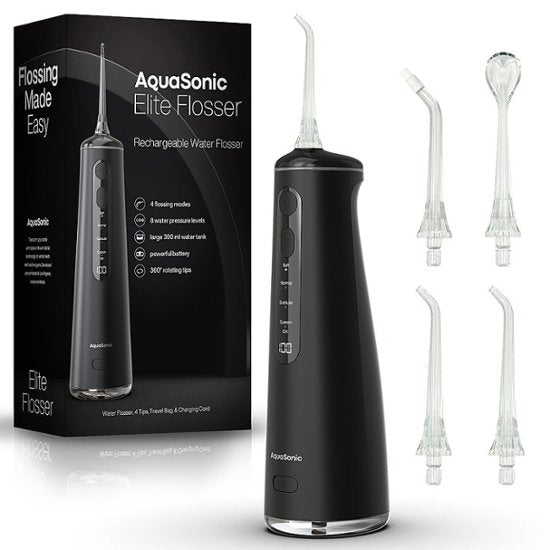 AquaSonic Elite Rechargeable Water Flosser with 4 Tips 4 Modes Portable - Black Like New