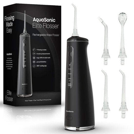 AquaSonic Elite Rechargeable Water Flosser with 4 Tips 4 Modes Portable - Black - Like New
