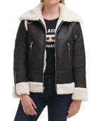 KARL LAGERFELD PARIS FAUX SHEARLING BOMBER JACKET - SIZE: WOMEN XL - BLACK/CREAM - Brand New
