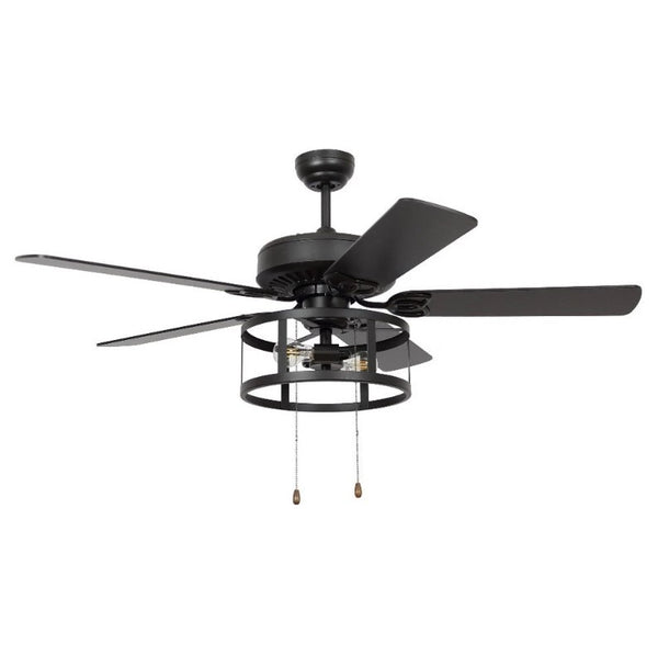 PARROT UNCLE URBANA 5 BLADE CEILING FAN WITH LIGHT KIT-20.32 INCH - MATTE BLACK - Like New