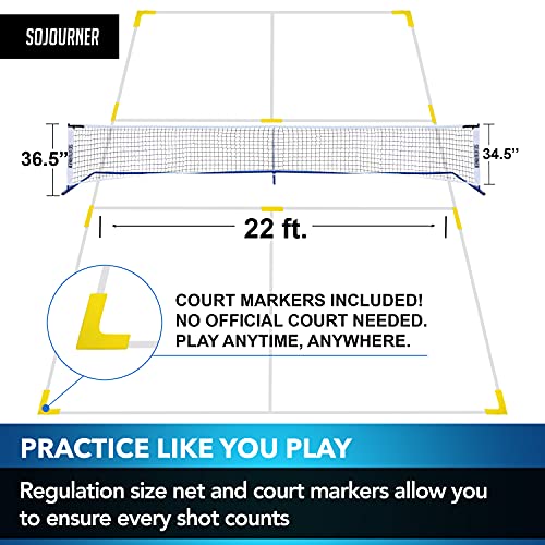 SOJOURNER PICKLEBALL SET WITH NET REGULATION SIZE - BLACK AND WHITE - Like New