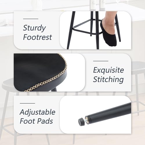 Counter Stools Set 3 Modern 24 inch Counter Height Black Faux Leather Barstools - Like New