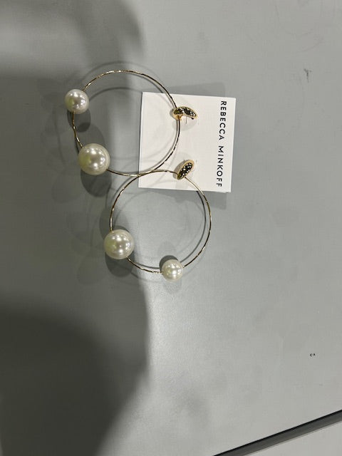 REBECCA MINKOFF GOLD HOOP EARRINGS WITH PEARLS - GOLD - Brand New