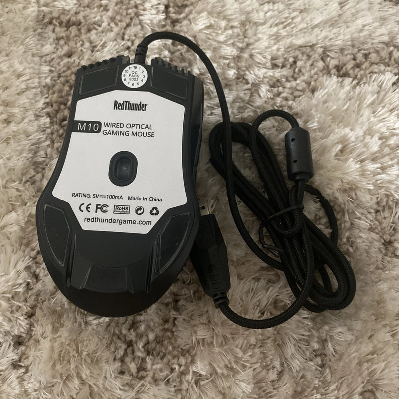 REDTHUNDER CORDED WIRED OPTICAL USB GAMING MOUSE M10 - BLACK - Like New