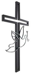 Top Brass Large Metal Dove of Peace Wall Cross - Black/Silver - Like New