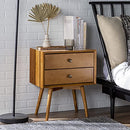 Walker Edison Mid Century Modern Wood Nightstand Side Table 2 Drawer - Caramel - Like New