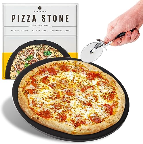 HERITAGE 15" ROUND CERAMIC NON STICK PIZZA STONE B5-RFE6-1VSB - BLACK - Like New