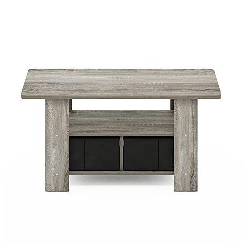 11158GYW FURINNO ANDREY COFFEE TABLE WITH BIN DRAWER FRENCH OAK GRAY/BLACK - Like New